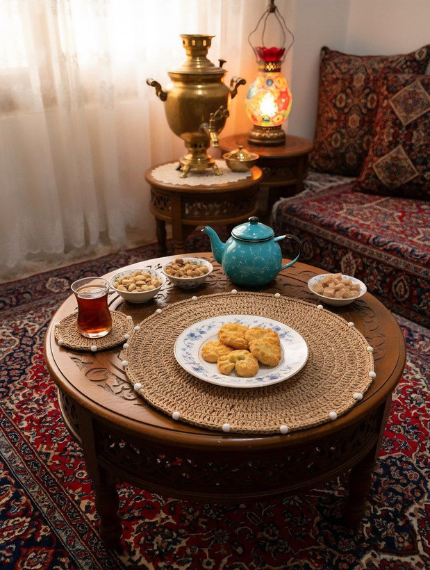 زیربشقابی رافیا قطر 35 سانتی متر با مهره های چوبی در رنگبندی
